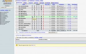 WordPress database phpMyAdmin interface