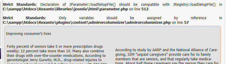 This shows the error messages above the columnized article.